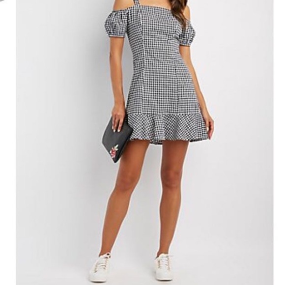 H&M Black + White Gingham Cold Shoulder Dress - Picture 5 of 15